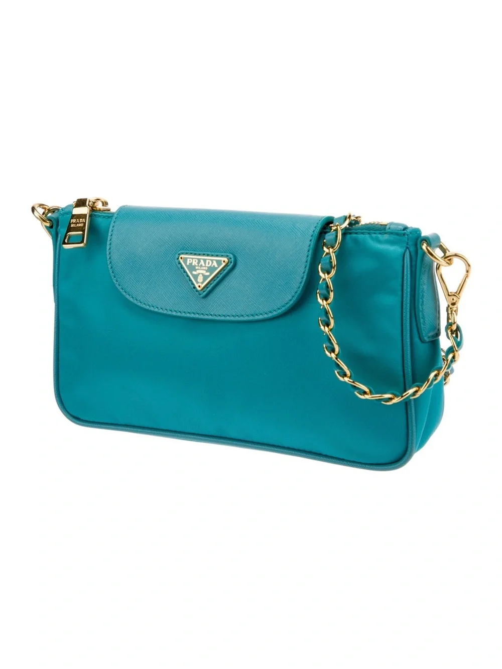 Prada Saffiano-Trimmed Tessuto Nylon Crossbody Bag Teal Gold